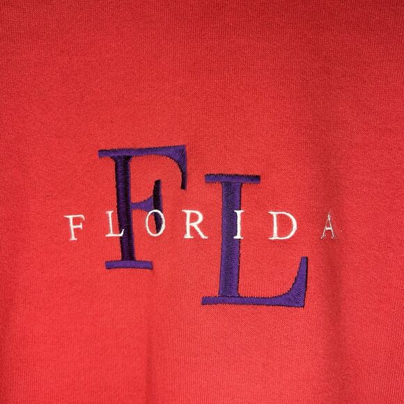 Jerzees Sweater XL Vintage Florida Spellout Embroidered State Location Crewneck - Picture 2 of 7